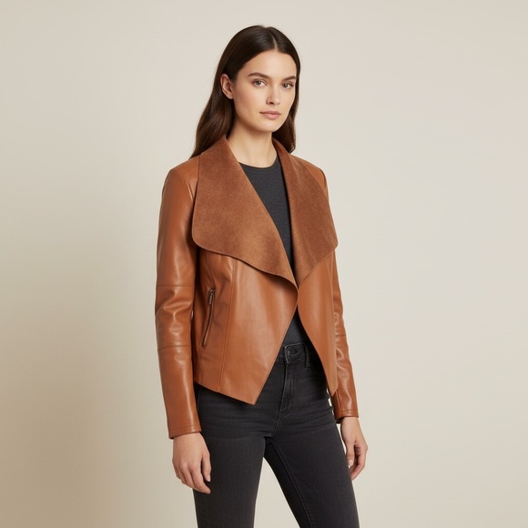 Escalier Jackets & Blazers - Escalier Faux Leather & Suede Open Front Moto Jacket